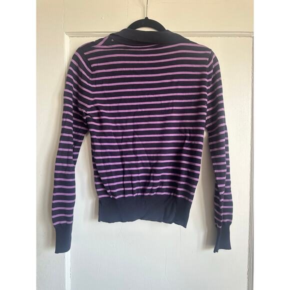 J.McLaughlin Striped Knit Sweater Purple Navy Gold Buttons S - Picture 2 of 8